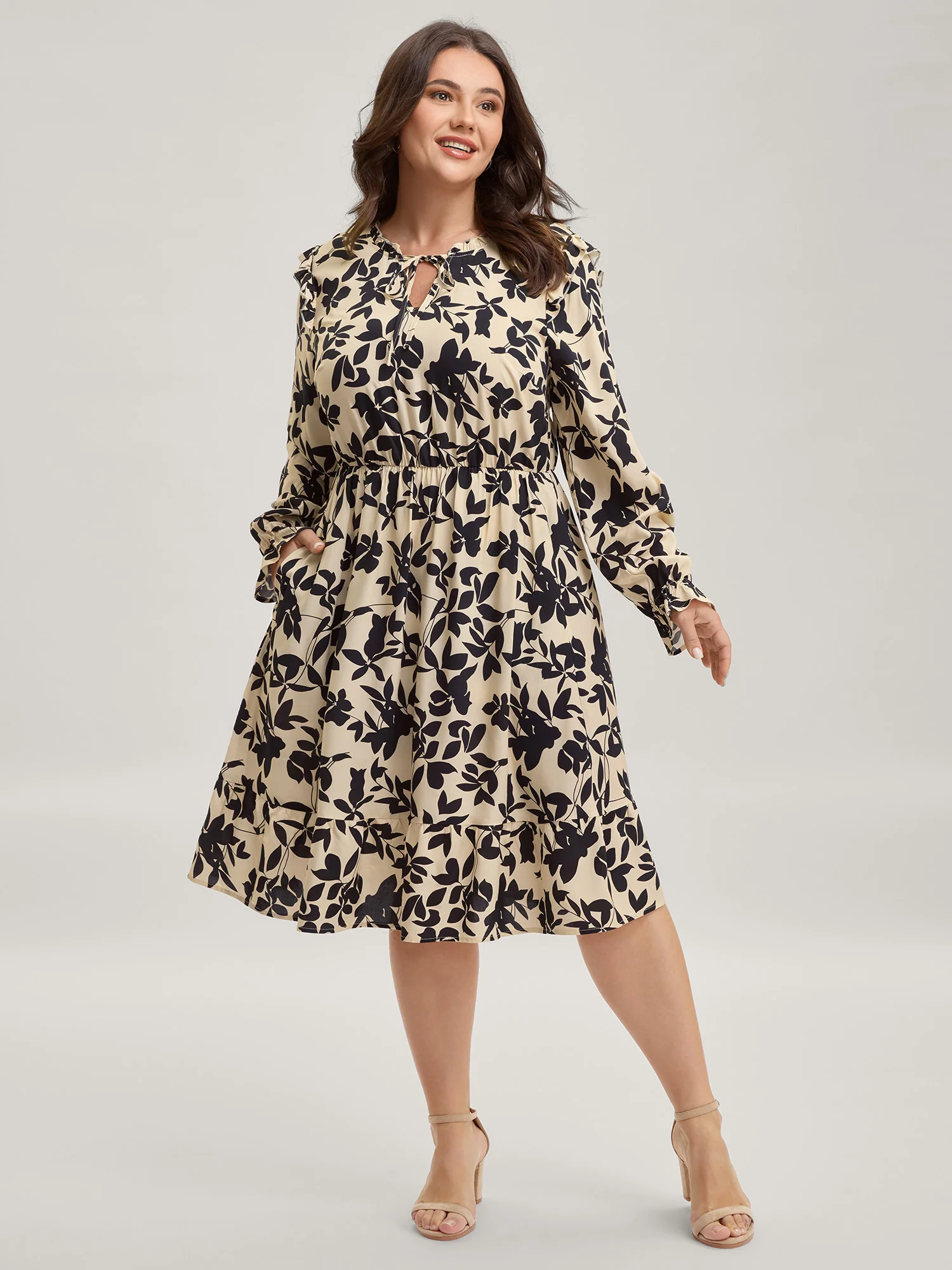 Silhouette Floral Neck-Tie Midi Dress - Image 3