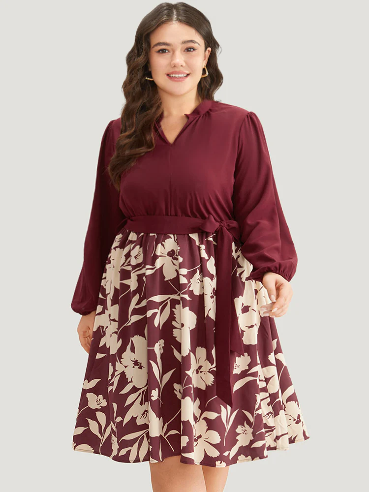 Silhouette Floral Print Belted Pleated Dress - Image 3