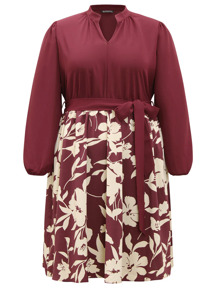 Silhouette Floral Print Belted Pleated Dress - Image 8