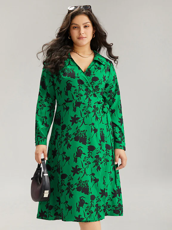 Silhouette Floral Print Bowknot Side Dress - Image 3