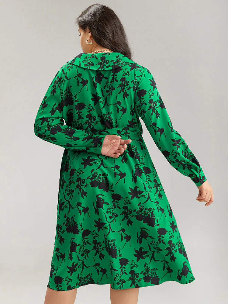 Silhouette Floral Print Bowknot Side Dress - Image 4
