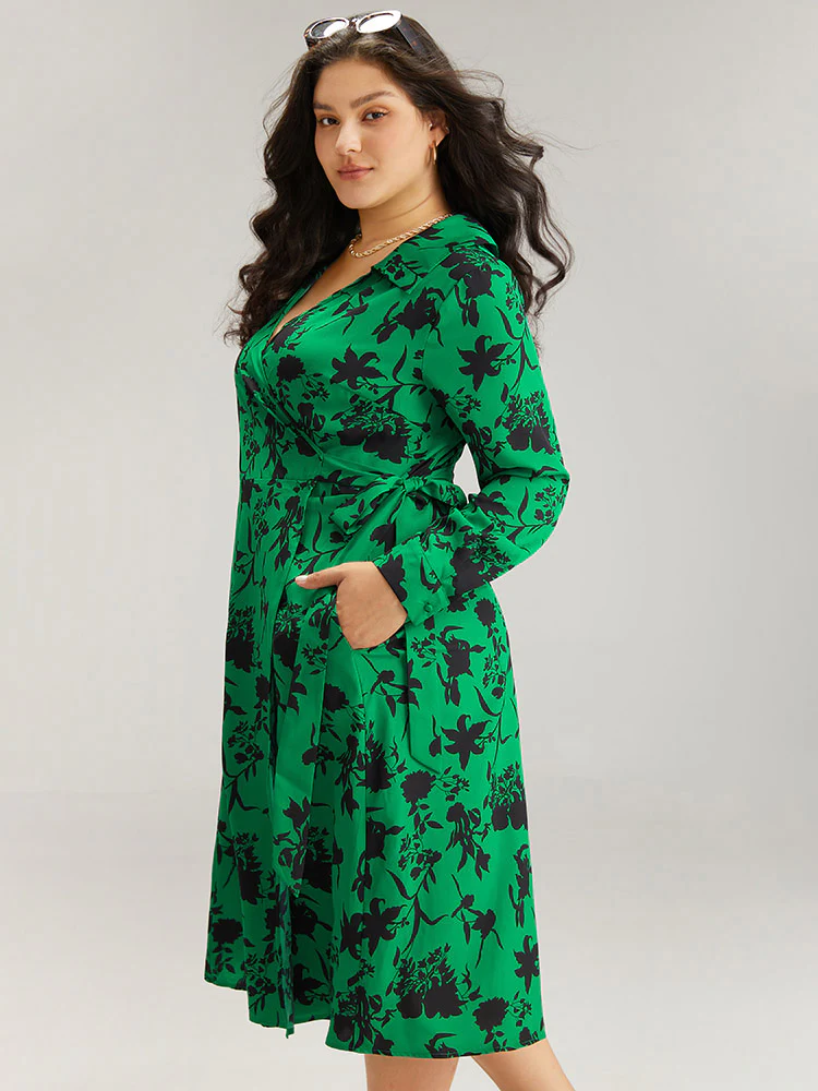 Silhouette Floral Print Bowknot Side Dress - Image 5