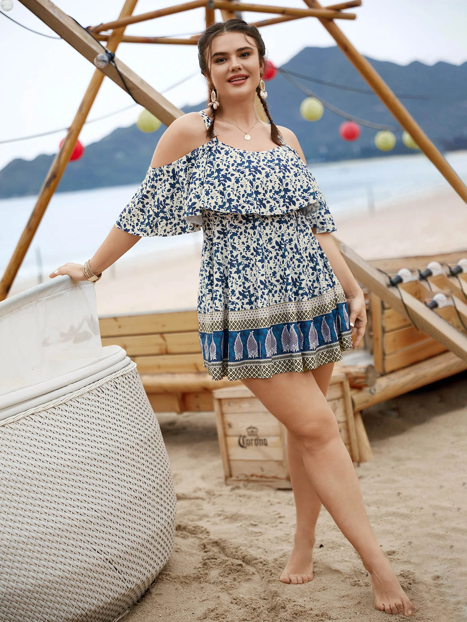 Bandana Print Cold Shoulder Swim Dress - Image 3