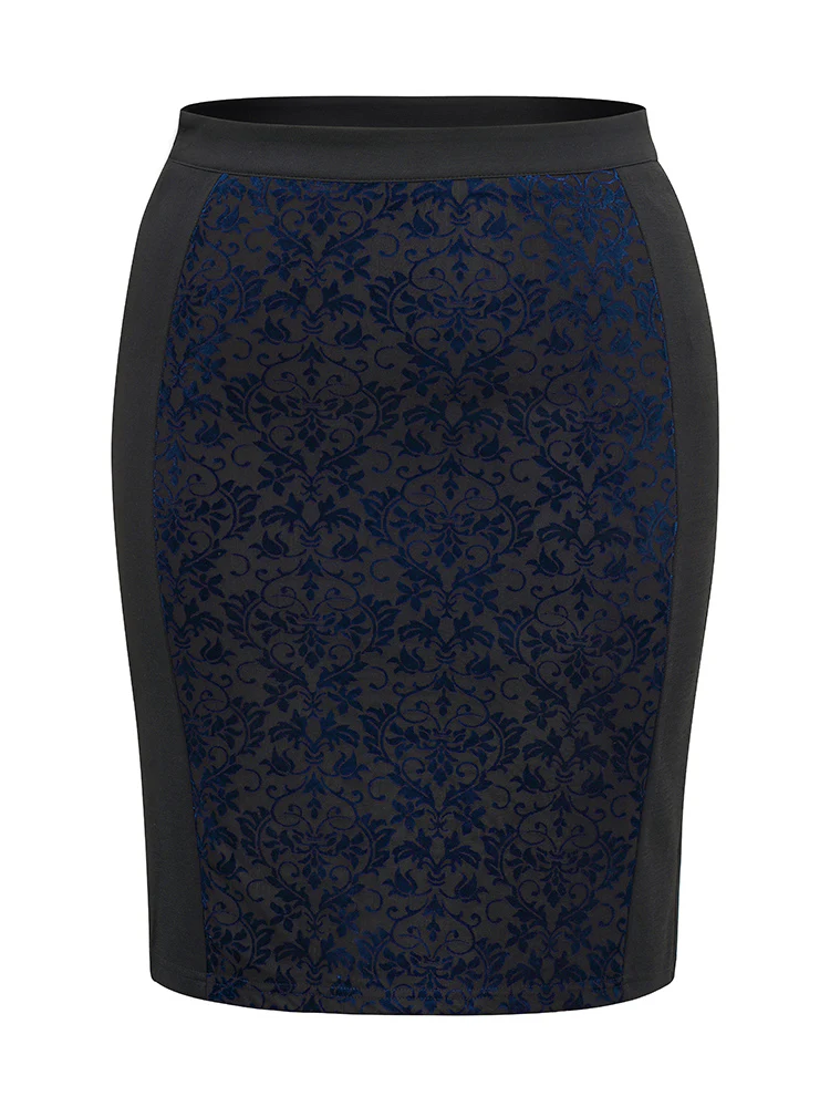 Silhouette Floral Print Contrast Flocking Skirt - Image 6