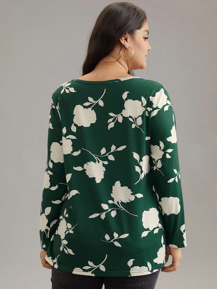 Silhouette Floral Print Crew Neck T-shirt - Image 2