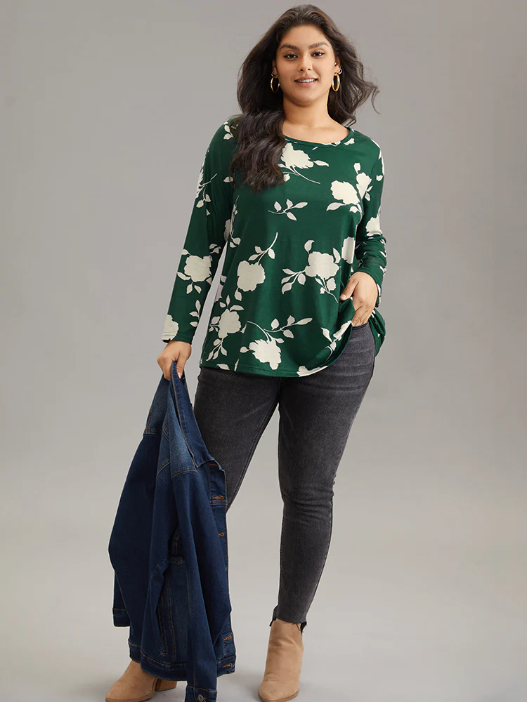 Silhouette Floral Print Crew Neck T-shirt - Image 3