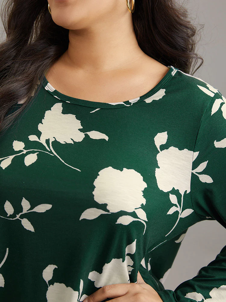 Silhouette Floral Print Crew Neck T-shirt - Image 4