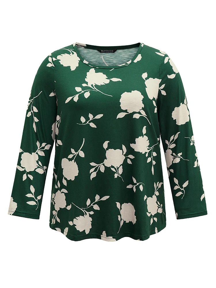 Silhouette Floral Print Crew Neck T-shirt - Image 5