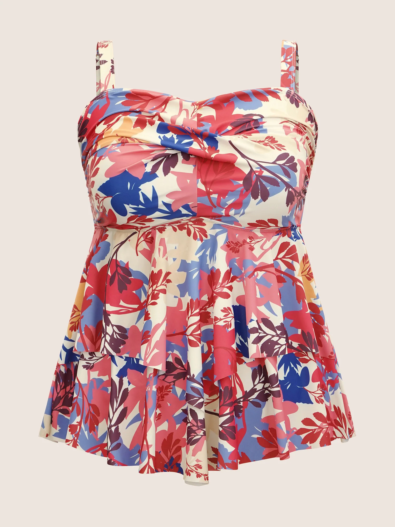 Silhouette Floral Print Crossover Tiered Hem Swim Top - Image 6