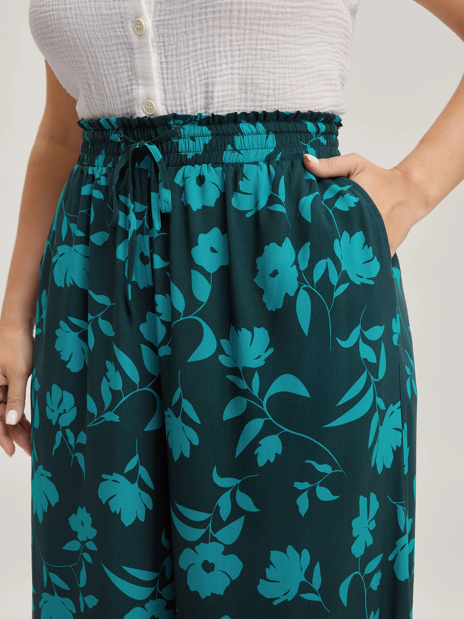 Silhouette Floral Print Drawstring Wide-Leg Pants - Image 3