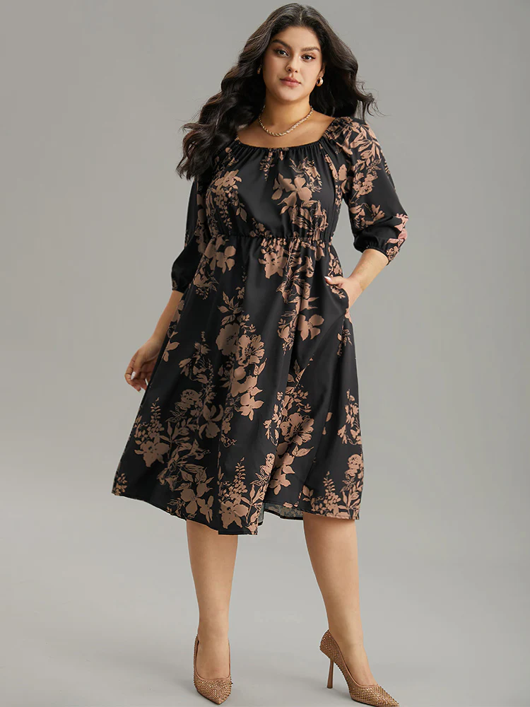 Silhouette Floral Print Elastic Cuffs Dress - Image 2