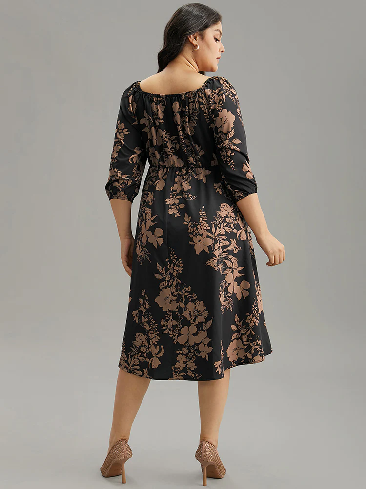 Silhouette Floral Print Elastic Cuffs Dress - Image 3