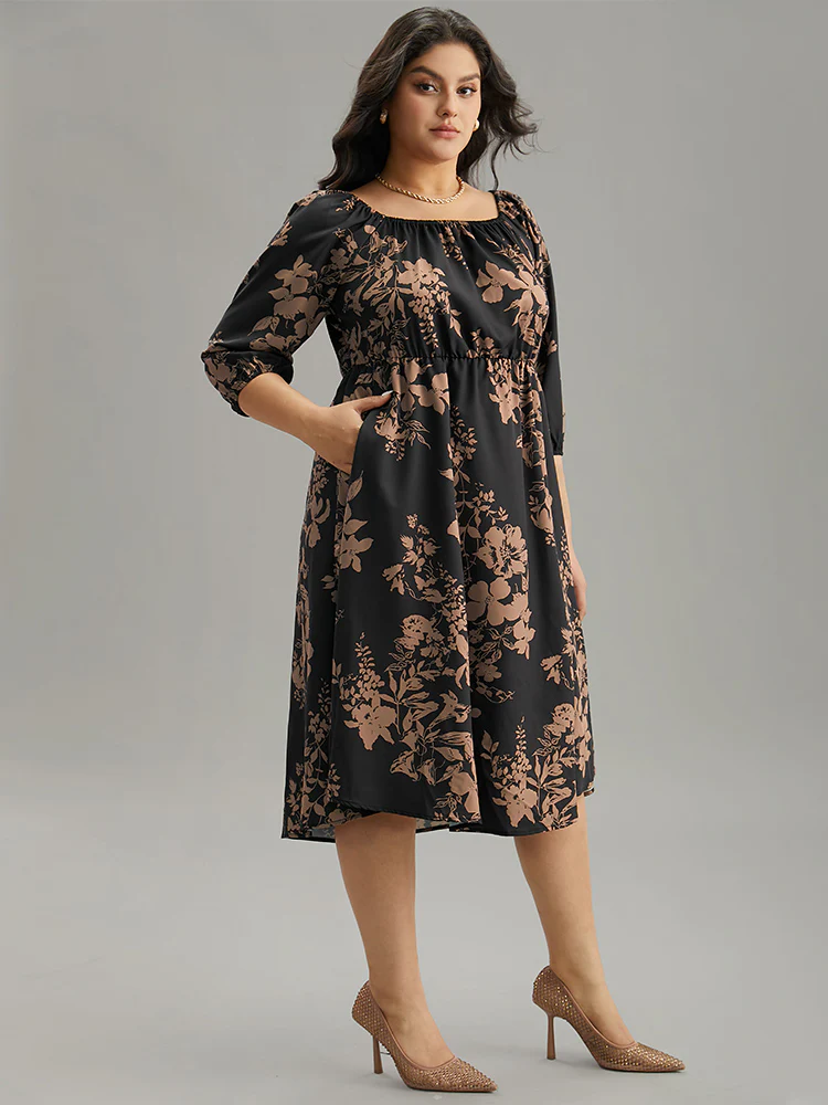 Silhouette Floral Print Elastic Cuffs Dress - Image 4