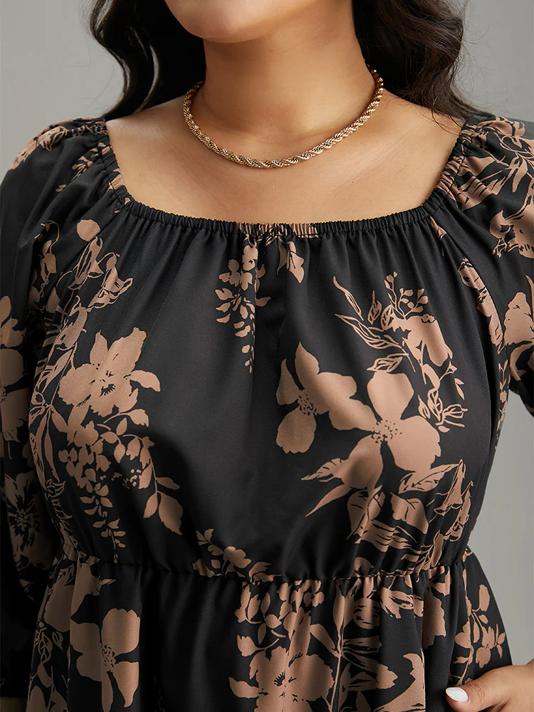 Silhouette Floral Print Elastic Cuffs Dress - Image 6