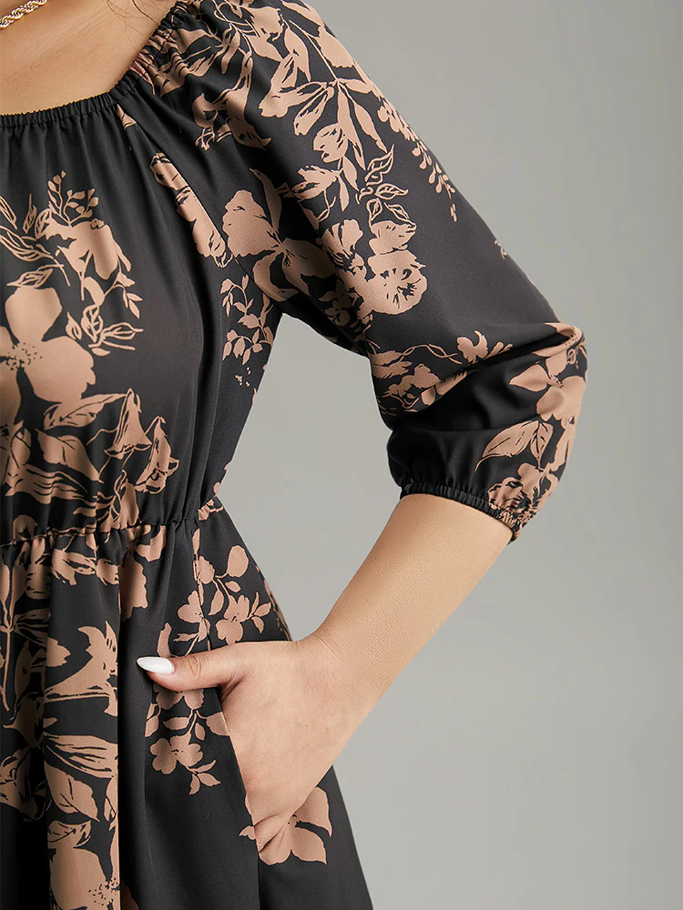 Silhouette Floral Print Elastic Cuffs Dress - Image 7