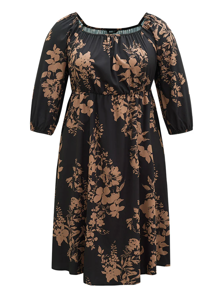 Silhouette Floral Print Elastic Cuffs Dress - Image 8