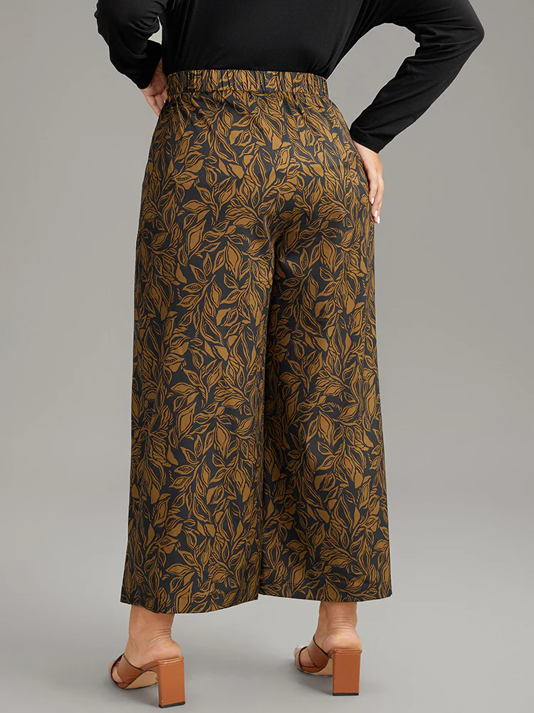 Silhouette Floral Print Elastic Waist Wide Leg Pants - Image 2