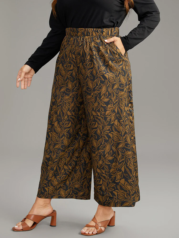 Silhouette Floral Print Elastic Waist Wide Leg Pants - Image 3