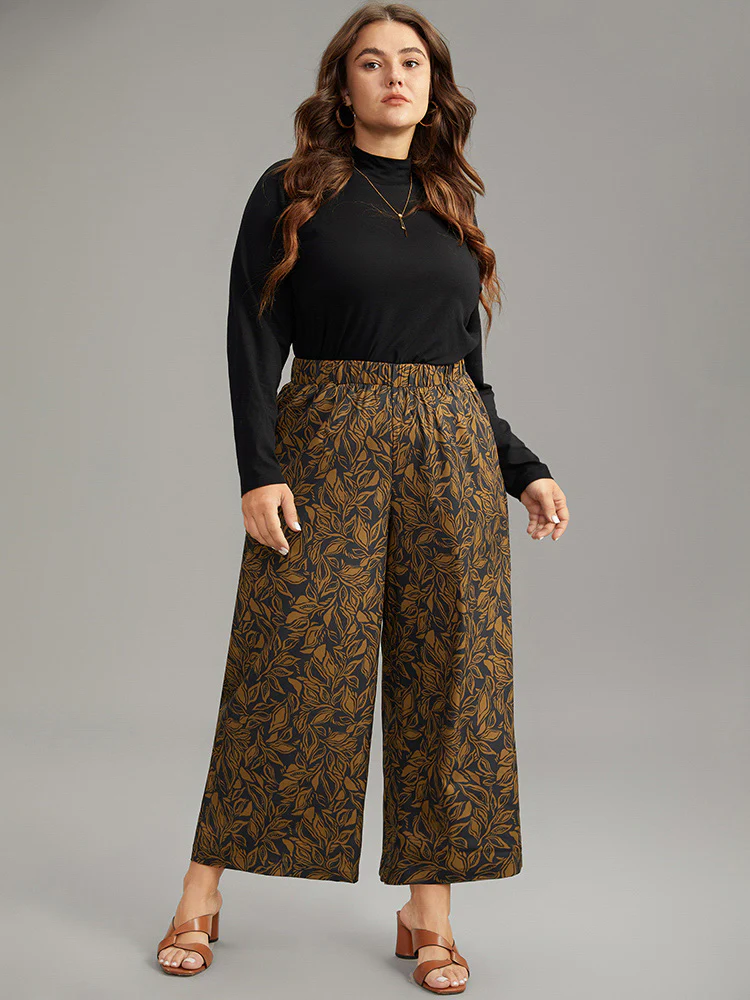 Silhouette Floral Print Elastic Waist Wide Leg Pants - Image 4