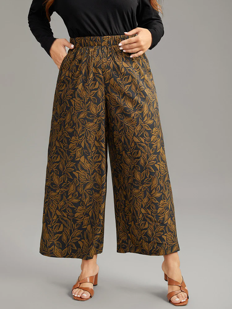 Silhouette Floral Print Elastic Waist Wide Leg Pants - Image 5