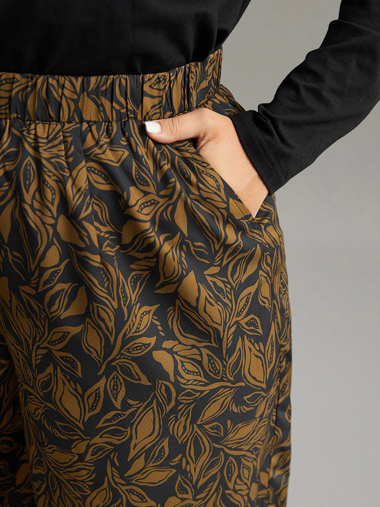 Silhouette Floral Print Elastic Waist Wide Leg Pants - Image 6