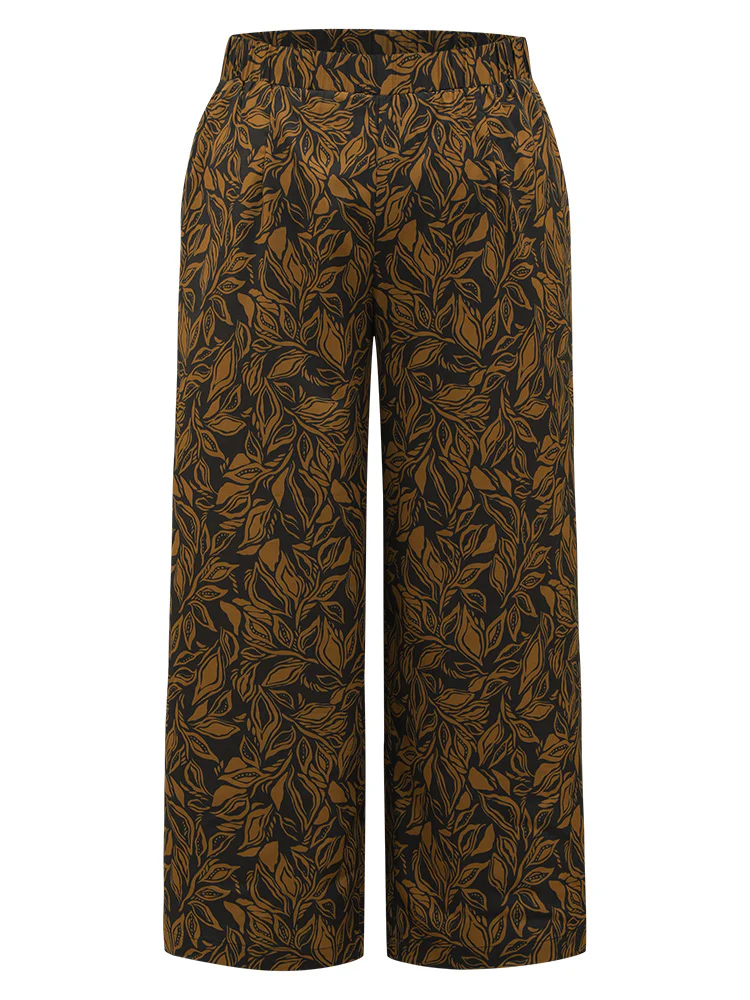 Silhouette Floral Print Elastic Waist Wide Leg Pants - Image 8
