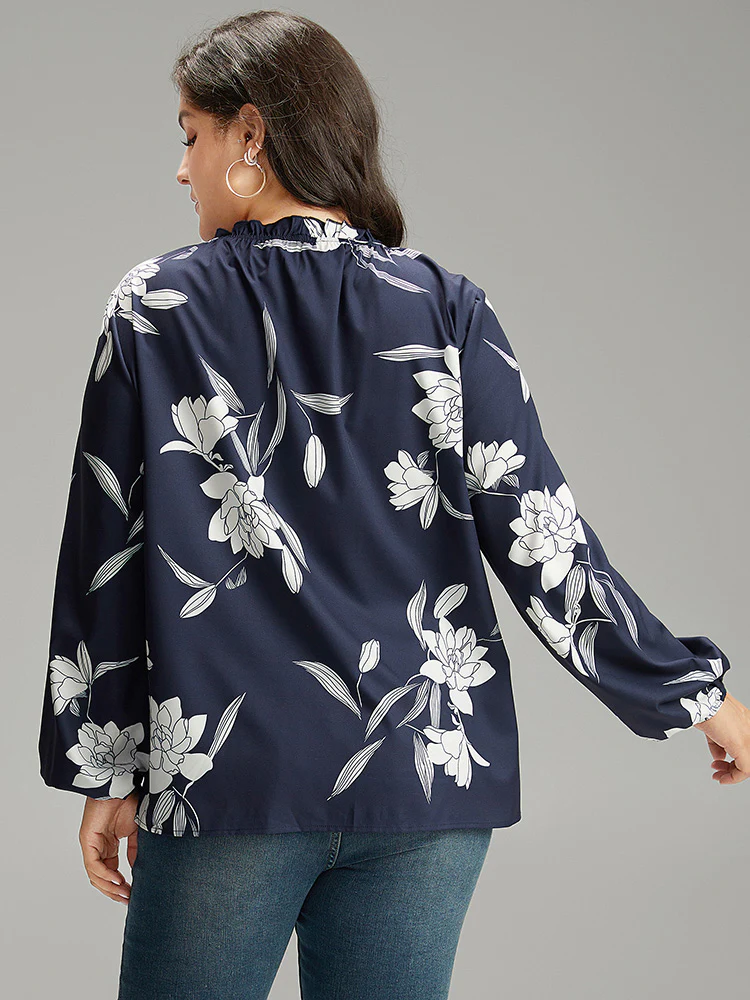 Silhouette Floral Print Frill Trim Pleated Blouse - Image 2