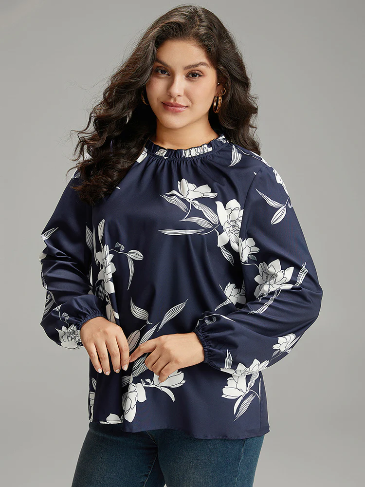 Silhouette Floral Print Frill Trim Pleated Blouse - Image 3