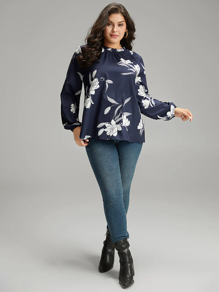 Silhouette Floral Print Frill Trim Pleated Blouse - Image 4