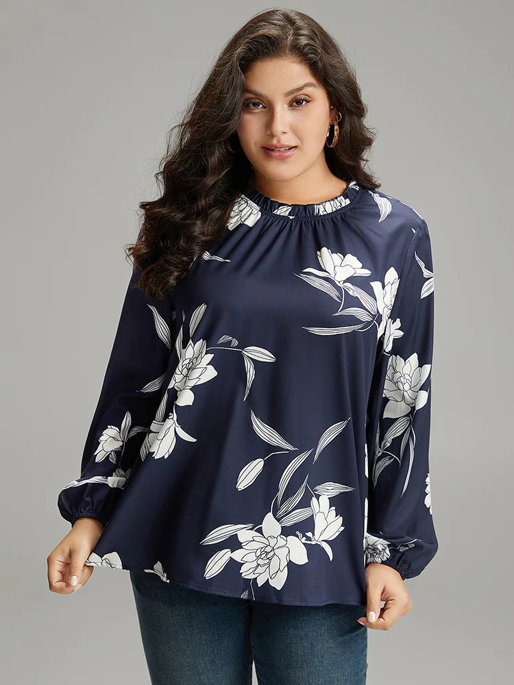 Silhouette Floral Print Frill Trim Pleated Blouse - Image 5