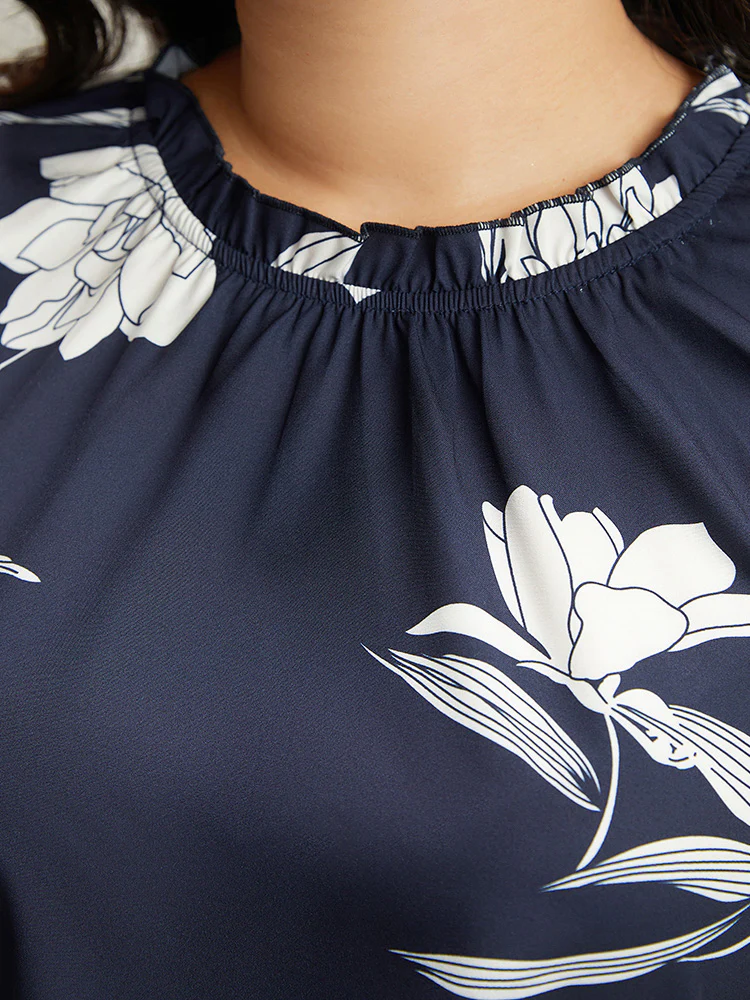 Silhouette Floral Print Frill Trim Pleated Blouse - Image 6