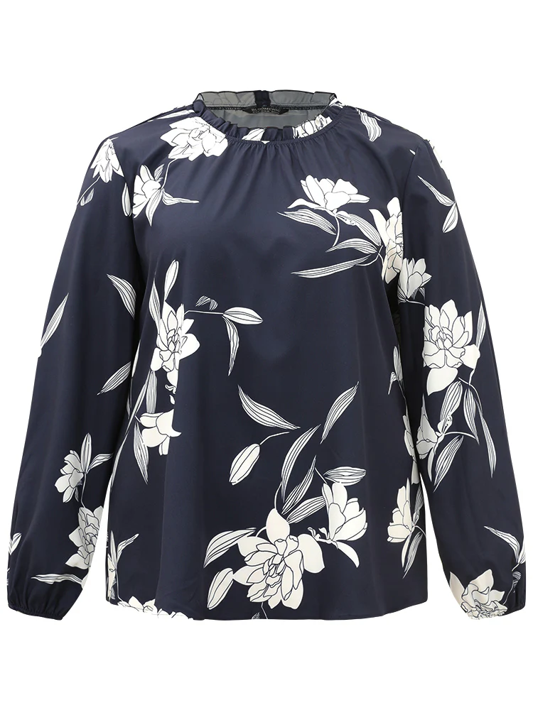 Silhouette Floral Print Frill Trim Pleated Blouse - Image 8