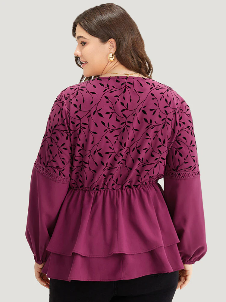 Silhouette Floral Print Lace Patchwork Layered Hem Blouse - Image 6