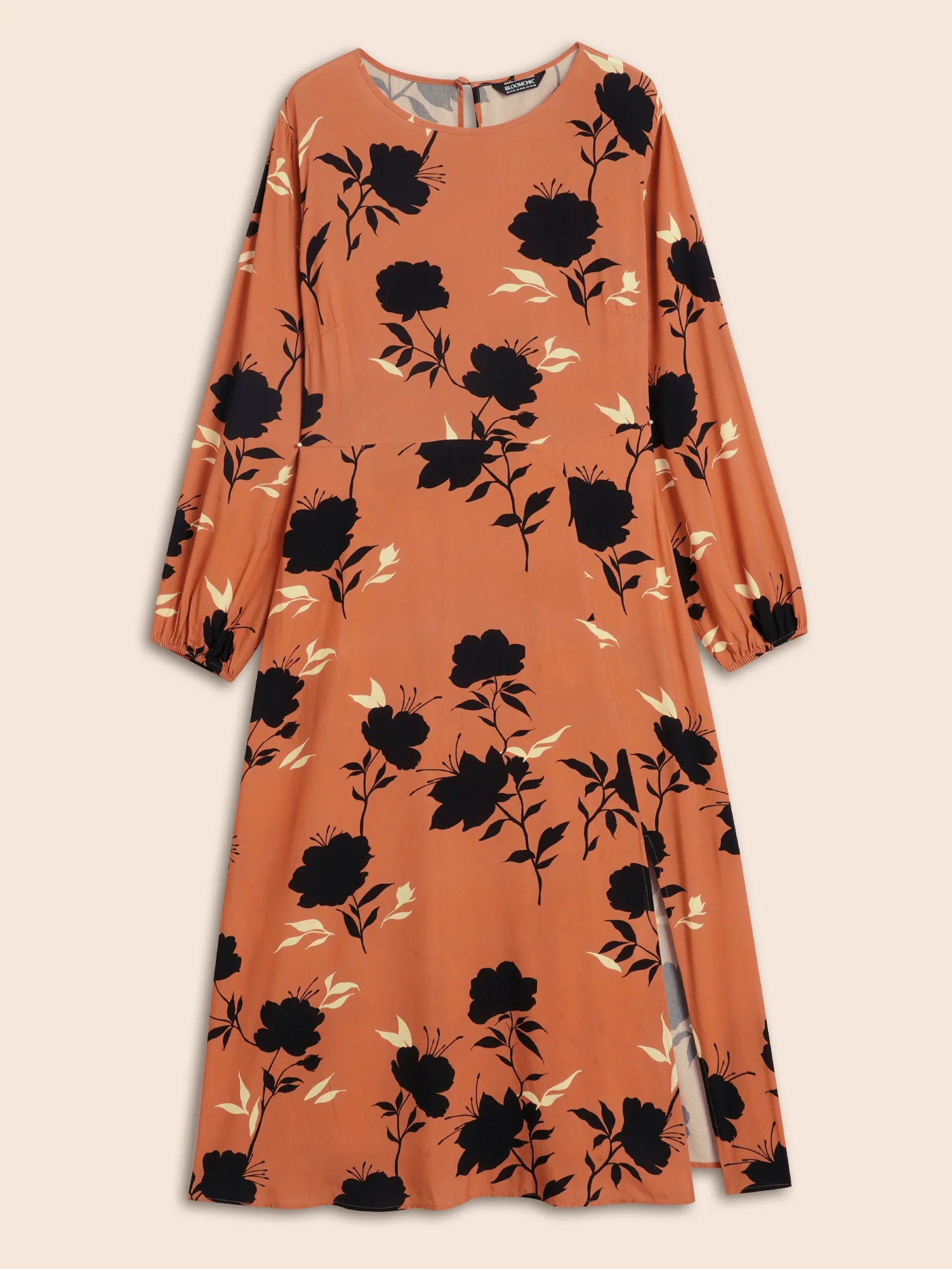 Silhouette Floral Print Lantern Sleeve Slit Hem Dress - Image 8