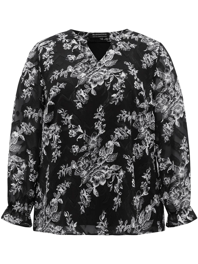 Silhouette Floral Print Mesh Chiffon Blouse - Image 5
