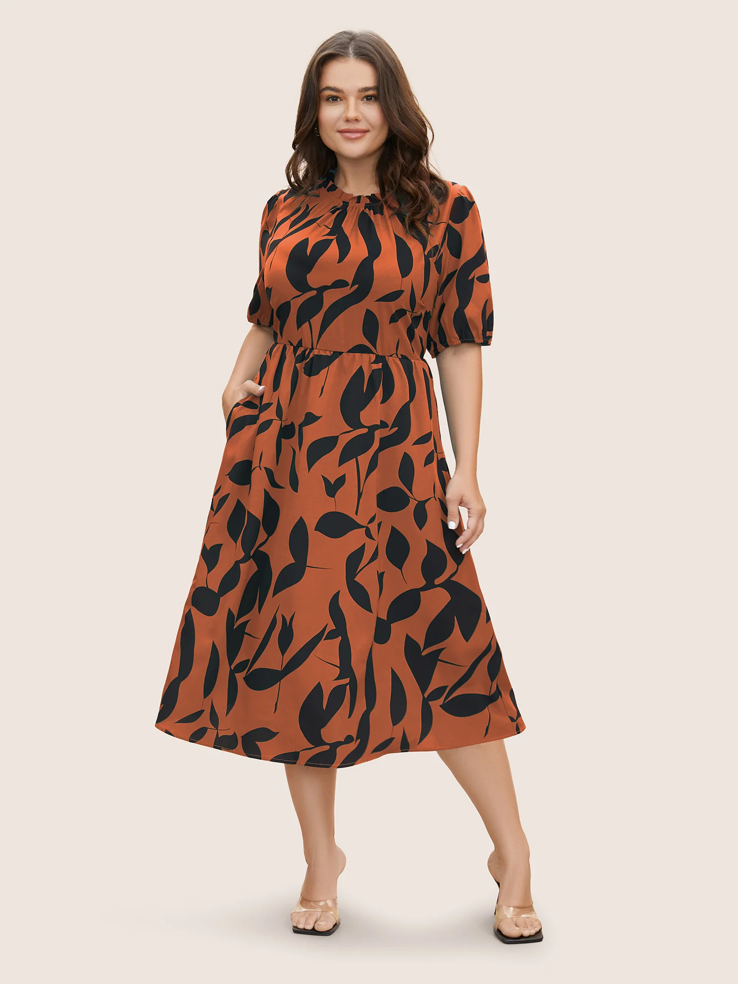 Silhouette Floral Print Mock Neck Midi Dress - Image 3