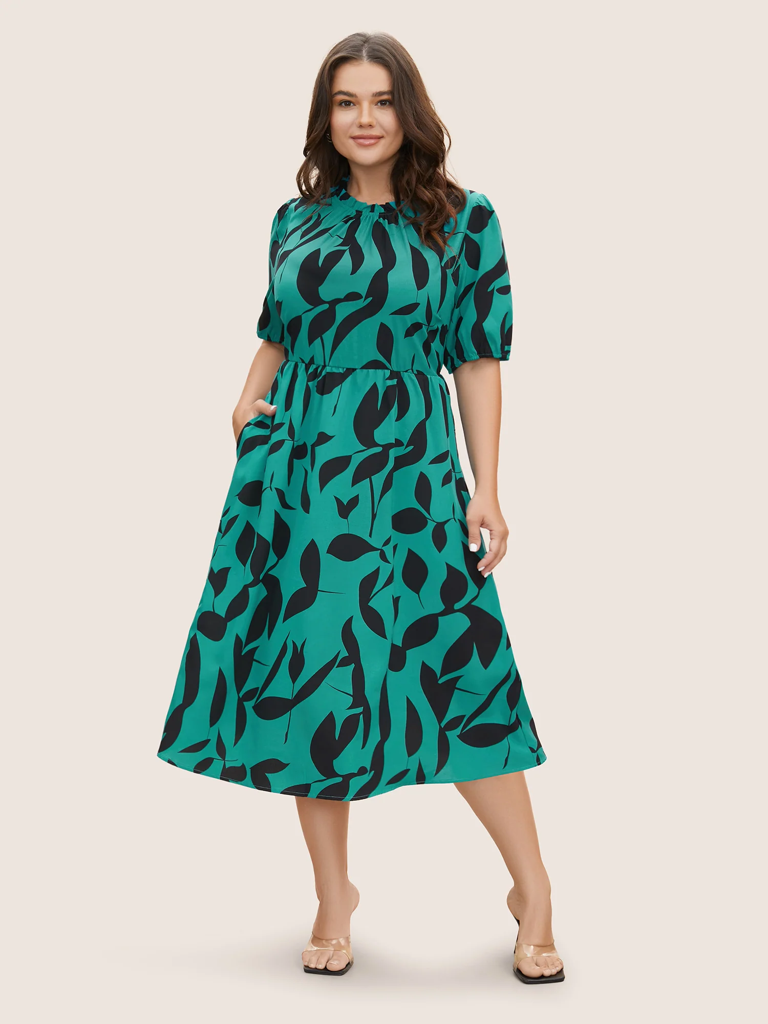 Silhouette Floral Print Mock Neck Midi Dress - Image 5