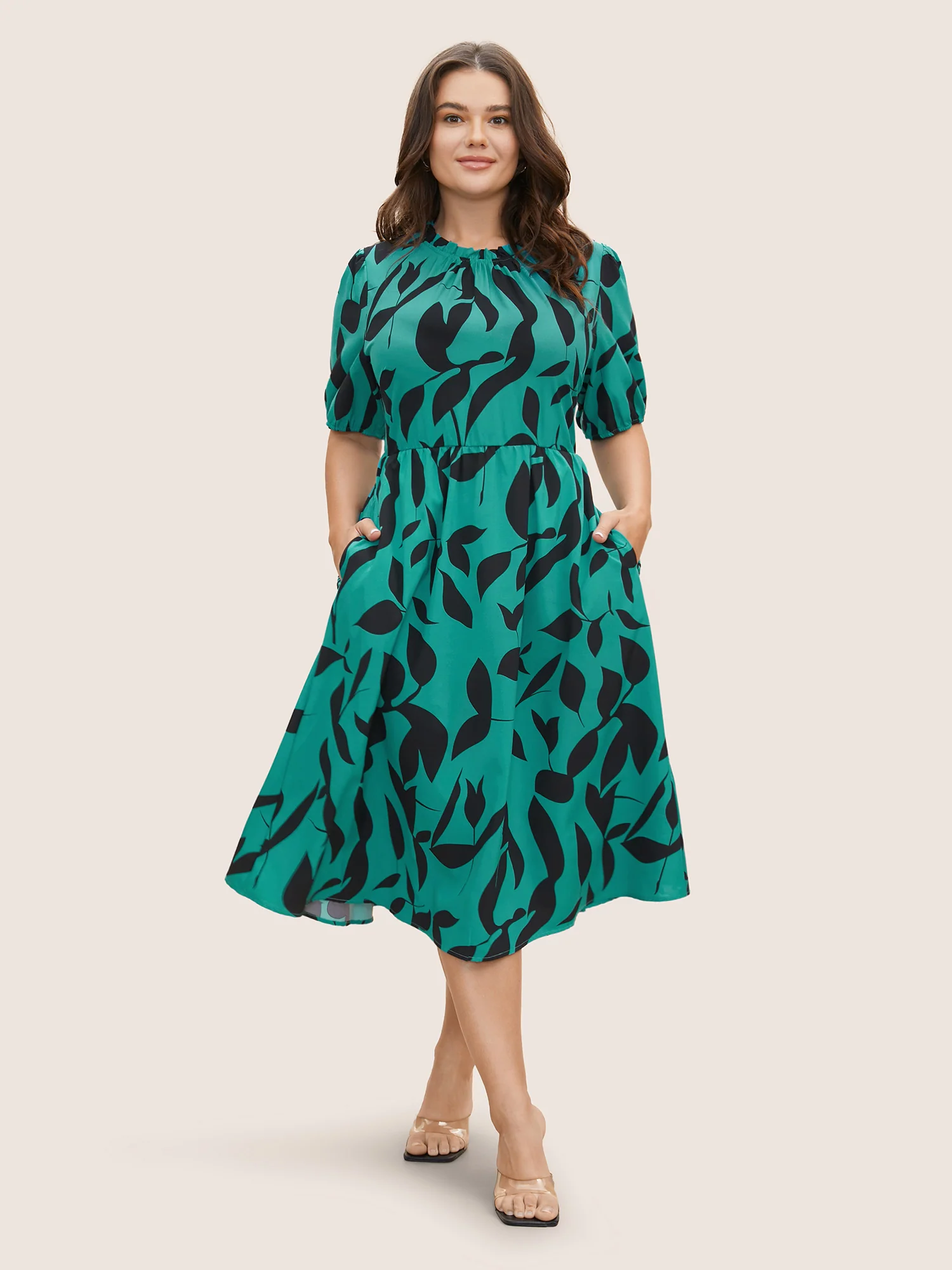 Silhouette Floral Print Mock Neck Midi Dress - Image 7