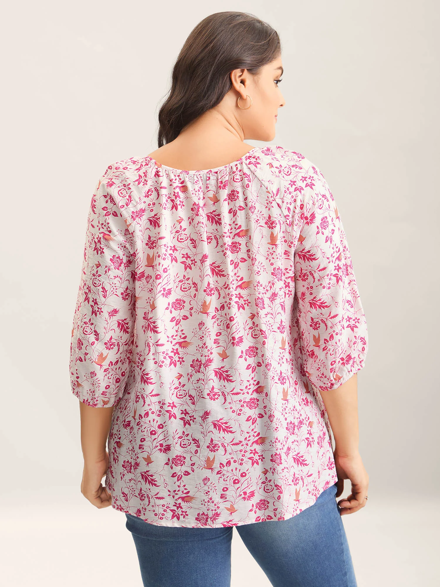 Silhouette Floral Print Neck Tassels Blouse - Image 4