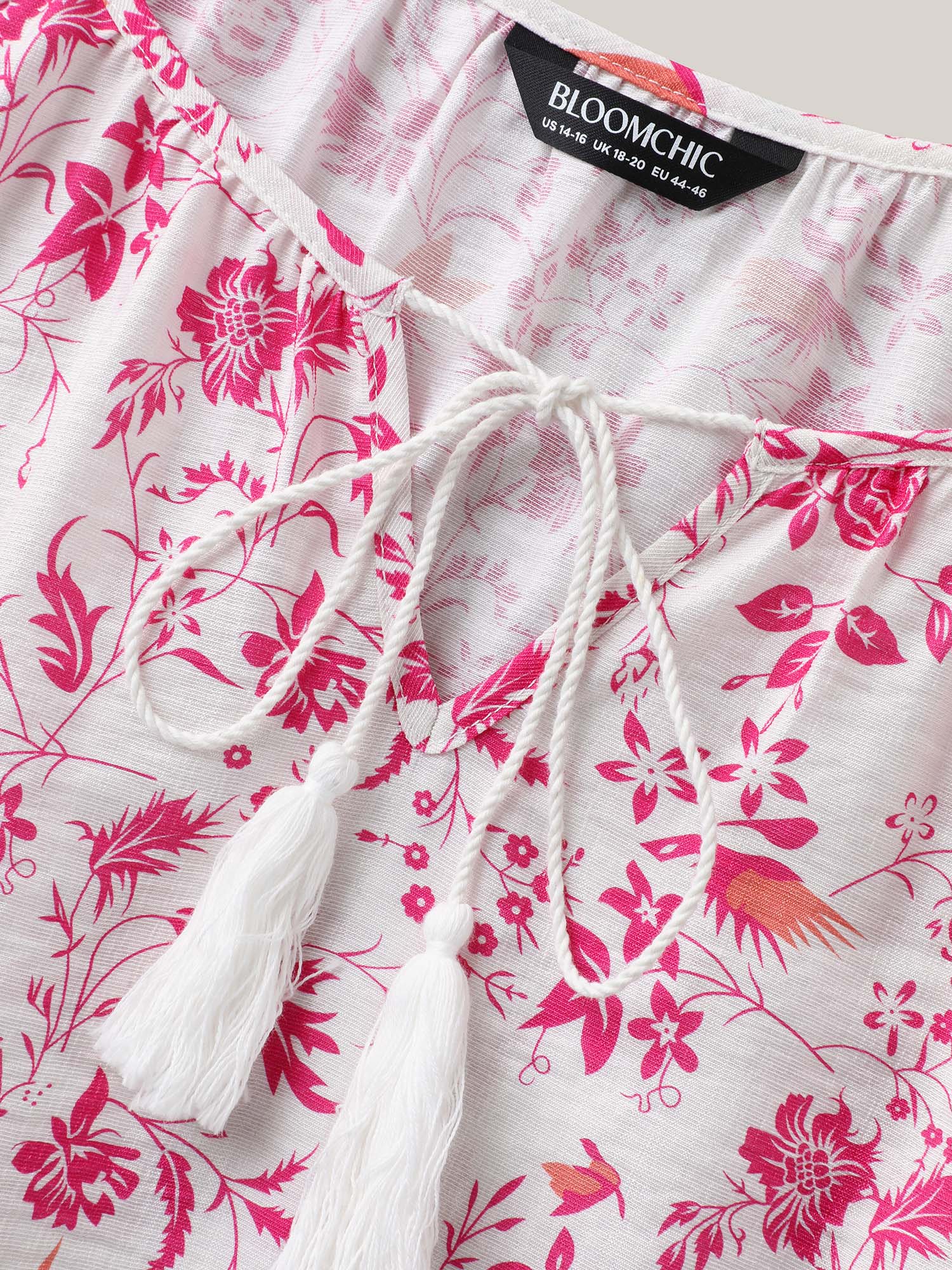 Silhouette Floral Print Neck Tassels Blouse - Image 5
