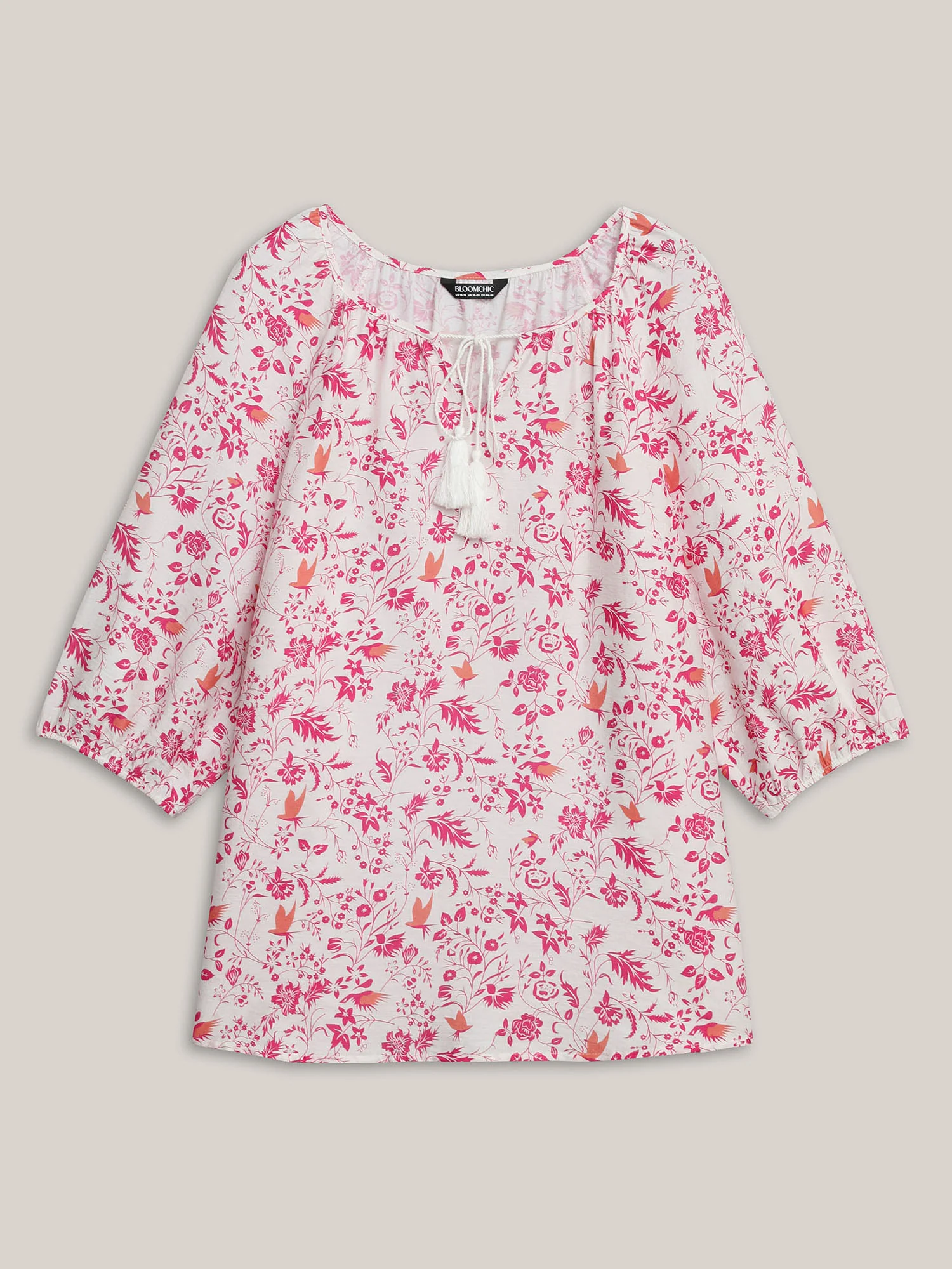 Silhouette Floral Print Neck Tassels Blouse - Image 7