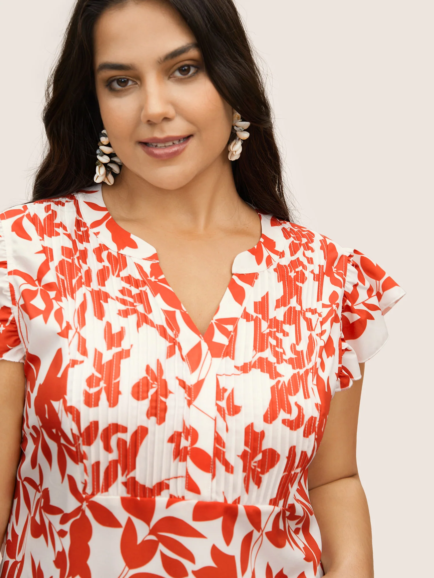 Silhouette Floral Print Notched Collar Pleated Blouse - Image 8