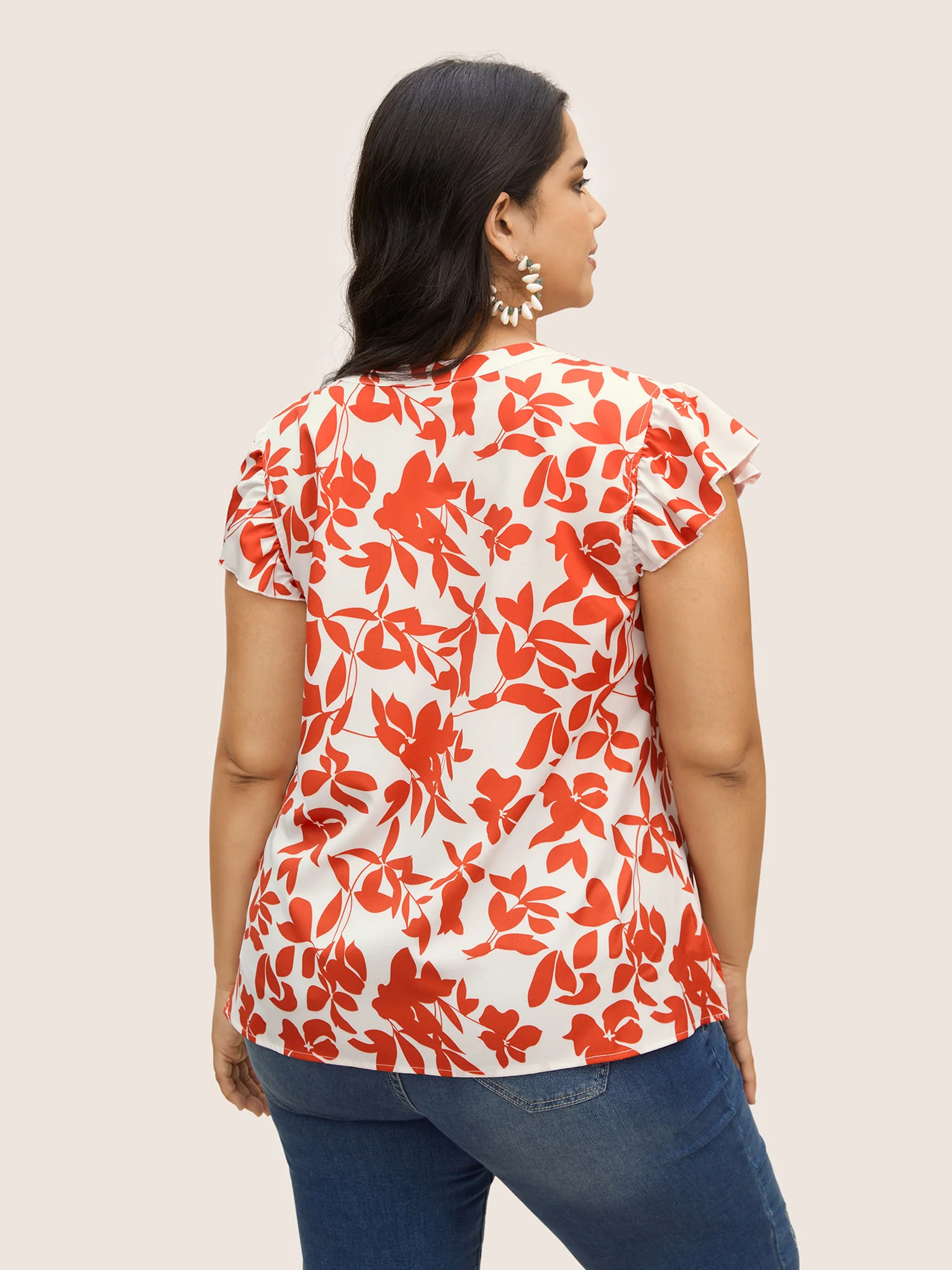 Silhouette Floral Print Notched Collar Pleated Blouse - Image 9