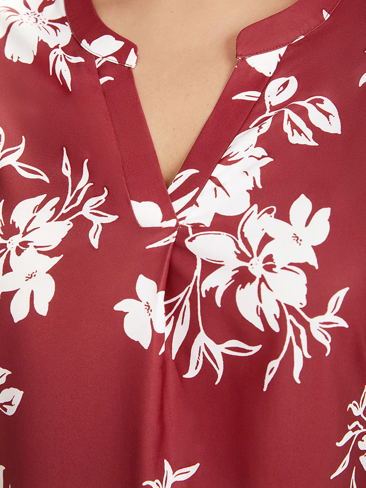 Silhouette Floral Print Notched Roll Sleeve Blouse - Image 7