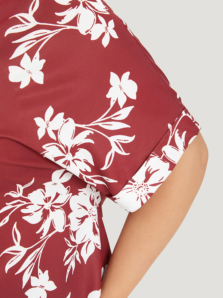 Silhouette Floral Print Notched Roll Sleeve Blouse - Image 8