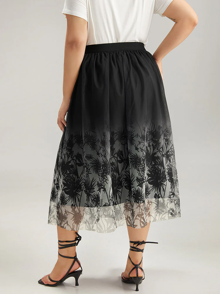 Silhouette Floral Print Ombre Mesh Skirt - Image 2