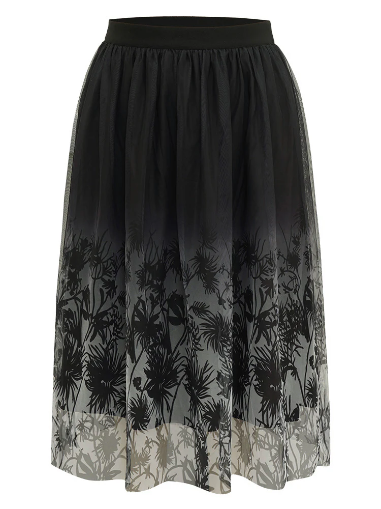 Silhouette Floral Print Ombre Mesh Skirt - Image 7