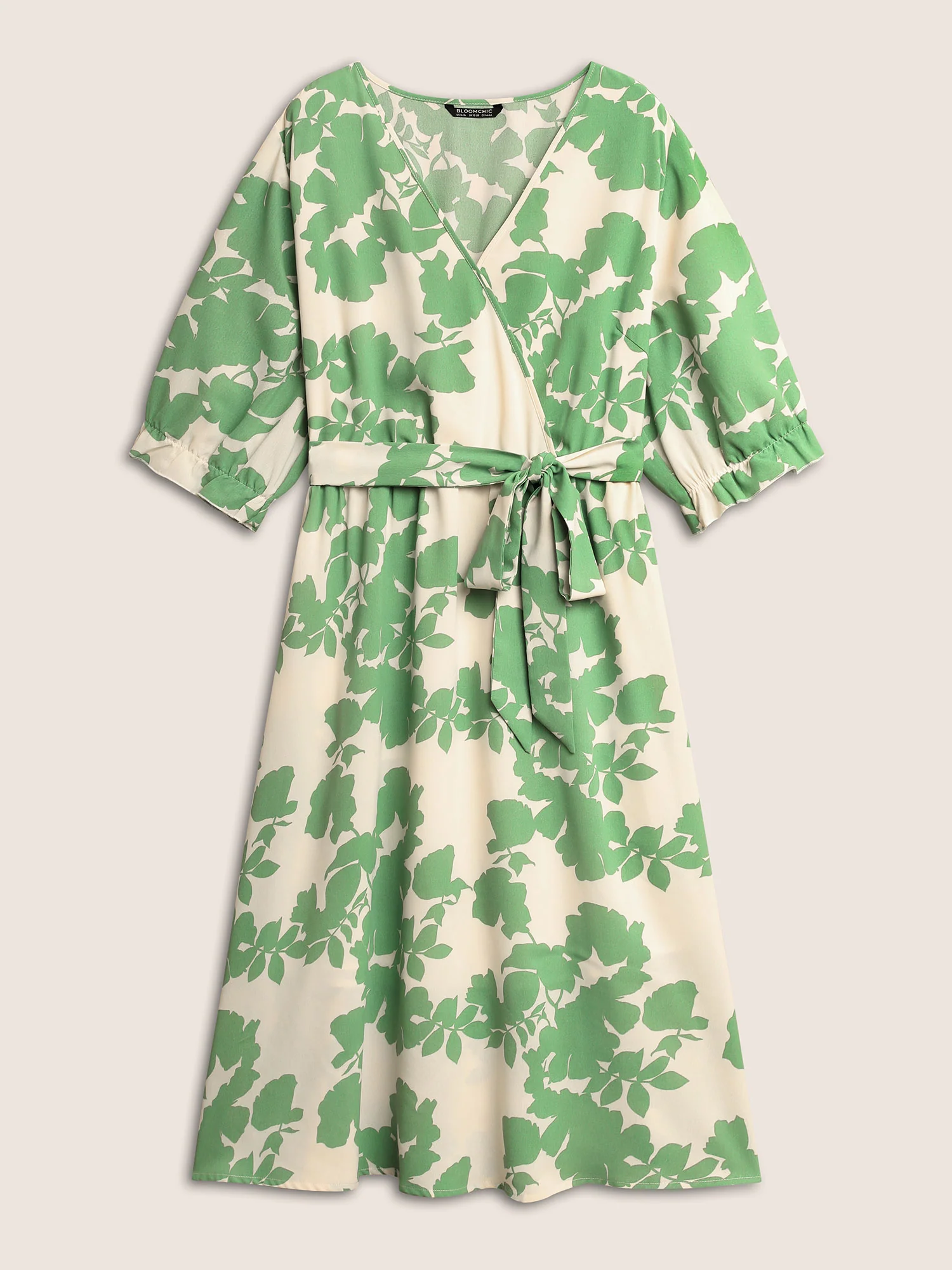 Silhouette Floral Print Overlap Collar Lantern Sleeve Dress - Image 7