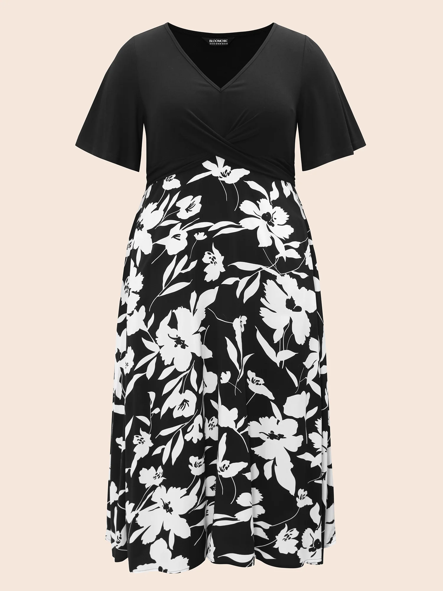 Silhouette Floral Print Patchwork Crossover Pocket Dress - Image 7