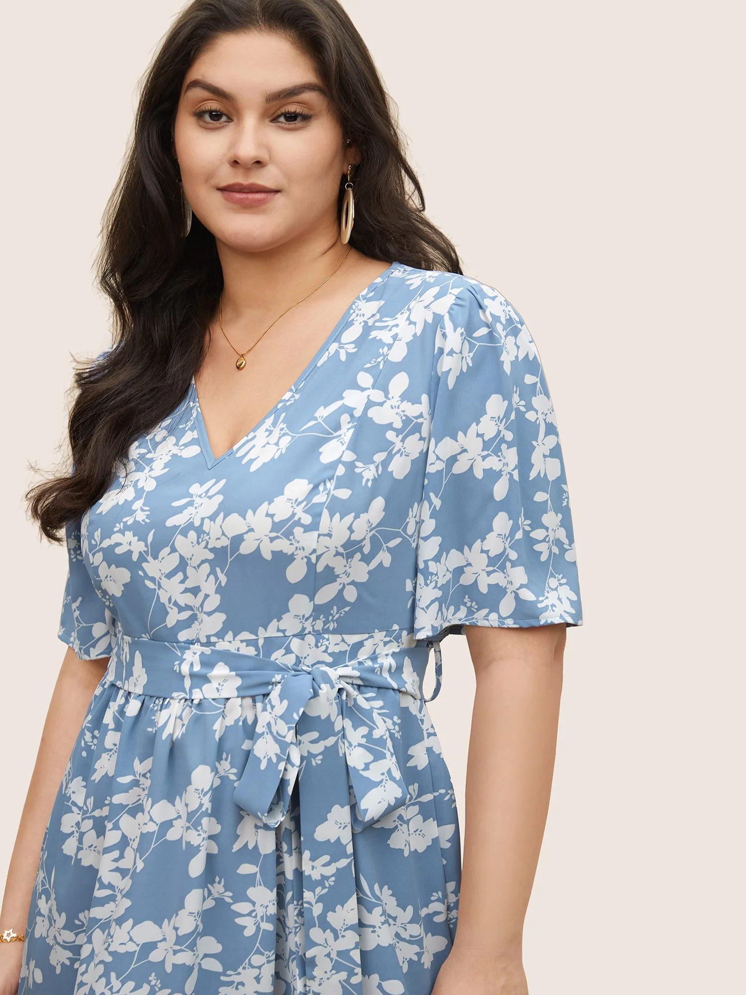 Silhouette Floral Print Patchwork Elastic Waist Dress - Image 2